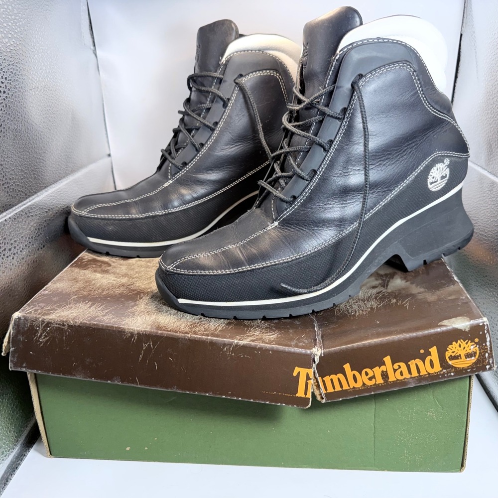 Timberland Euro‎ Dub Spin Black Leather Boots Womens Size 9 85368 Ankle Hiking